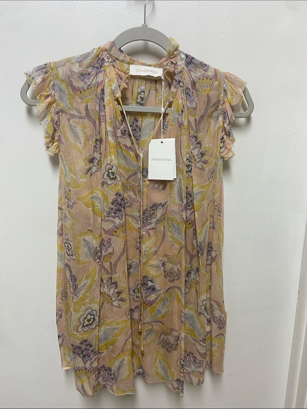 Zimmermann Pink and Yellow Floral Ruffle-Trim Blouse